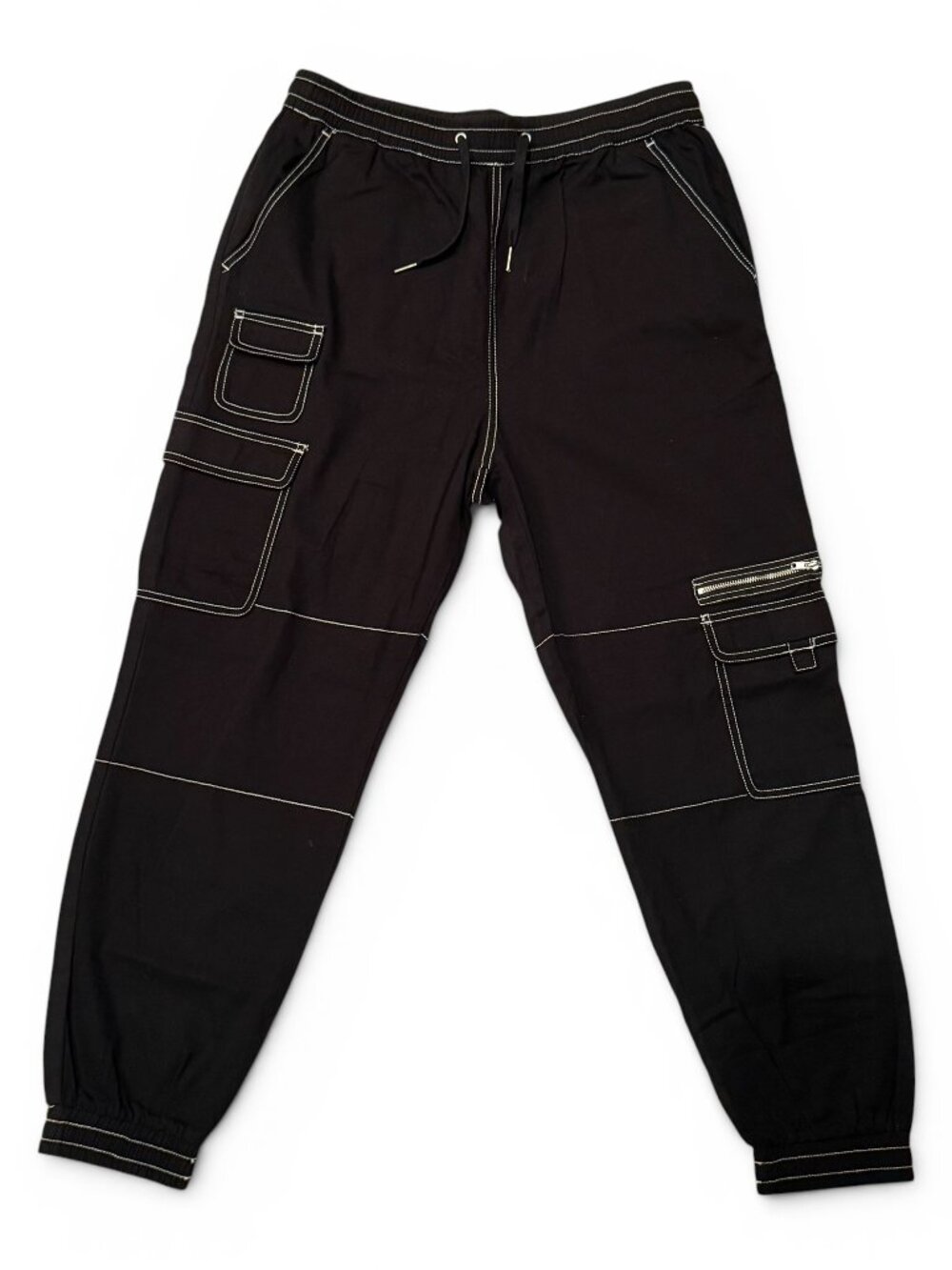 NWT Hot Topic Black Contrast Stitch Cotton Cargo Jogger Pants Size Large